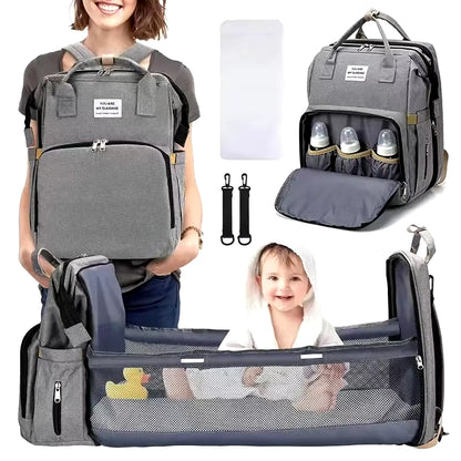 Foldable Bed Diaper Bag with Changing Station Insulated Pocket and Large Capacity Multifunctional Double Shoulder Mommy Bag