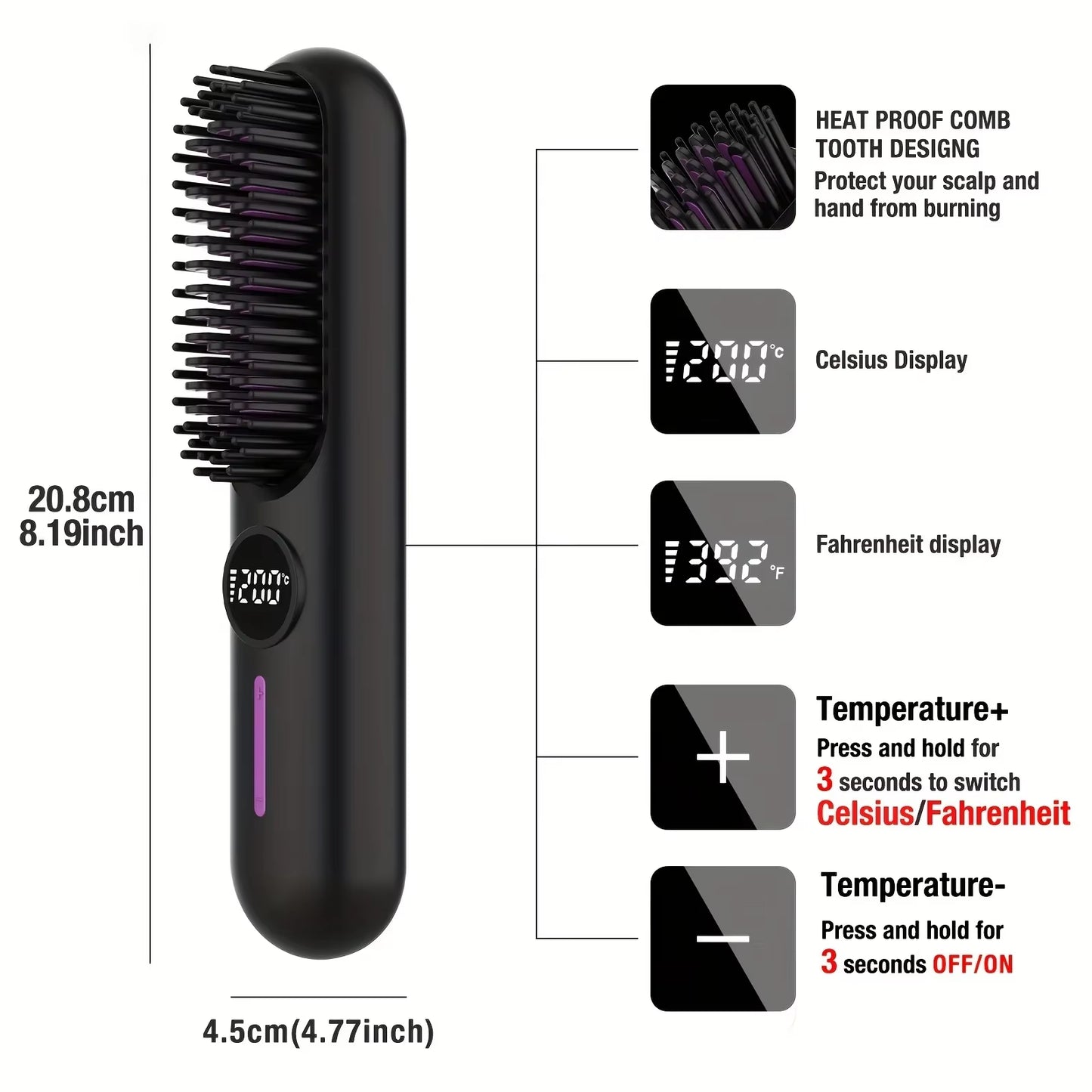 Electric Hot Comb Multifunctional Straight Hair Straightener Comb Negative Ion Anti-Scalding Styling Tool Straightening Brush