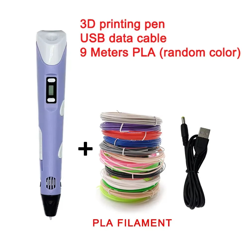 USB 3D Printing Pen Drawing 9M PLA Children'S 3D Graffiti Drawing Pen Toy Smart Gift DIY Art Tool Birthday Christmas Gift